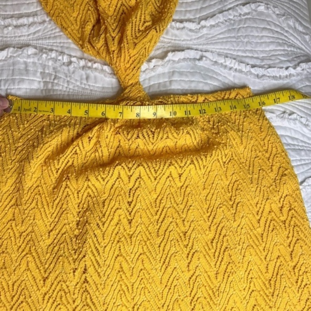 RAMY BROOK Henrietta Dress Yellow Textured Size Large NWT Cutout Flare Sleeve - Picture 11 of 12